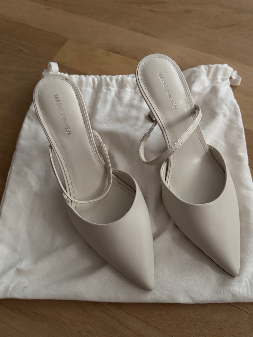 Marc Fisher Ivory Pointed Toe Slingback Mules